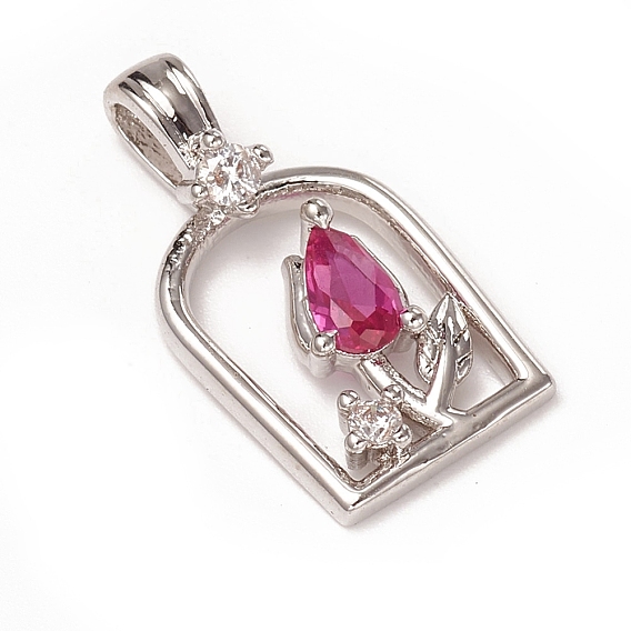 Латунные подвески из микро-паве фуксии с цирконием, долговечный, цветок