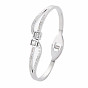 Crystal Rhinestone Wave Bangle with Roman Numeral, Stainless Steel Hinged Bangle with Polymer Clay for Women