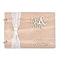 Wooden Wedding Guestbooks Notepad, with Lace, for Wedding Decoration, Rectangle with Hollow Word Mr & Mrs, Wedding