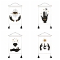Tarot Pattern Polyester Wall Hanging Tapestry, Vertical Tapestry, with Wood Rod & Iron Traceless Nail & Cord, for Home Decoration, Rectangle with Palm/Diamond/Sun/Eye Pattern