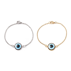Synthetic Shell Evil Eye Link Bracelet with Enamel, 304 Stainless Steel Jewelry for Women Ion Plating(IP)
