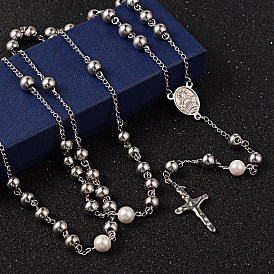 Croix crucifix 304 en acier inoxydable colliers chapelet de perles, pour Pâques, 42.5 pouces ~ 44.1 pouces (108~112 cm)