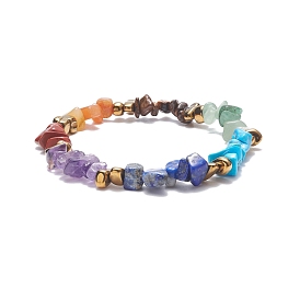 Natural & Synthetic Mixed Gemstone Chips Beaded Stretch Bracelet, 7 Chakra Yoga Jewelry for Women