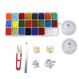 DIY Stretch Jewelry Sets Kits, include Glass Seed Beads, Stainless Steel Needles & Scissors & Beading Tweezers & Lobster Claw Clasps, Alloy Spacer Beads