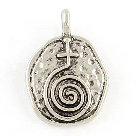 Oval with Helix Tibetan Style Alloy Pendants, Lead Free & Cadmium Free, 26x17.5x3mm, Hole: 4mm, about 423pcs/1000g