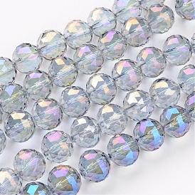 Electroplate Glass Bead Strands, Full Rainbow Plated, Faceted, Round