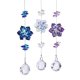 Glass Flower Hanging Suncatchers, Round Tassel for Window Garden Decorations