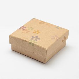 Kraft Jewelry Box, for Pendant, Square, Flower Pattern