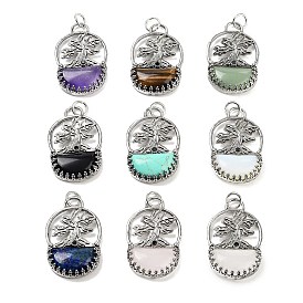 Gemstone Bag Pendants, Rack Plating Antique Silver Plated Brass Tree Charms, Cadmium Free & Lead Free