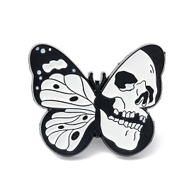 Butterfly with Skull Enamel Pin, Halloween Alloy Brooch for Backpack Clothes, Electrophoresis Black