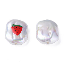 ABS Plastic Imitation Pearl Beads, with Enamel, Oval with Watermelon