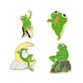 Frog with Moon/Mushroom/Ghost Enamel Pins, Light Gold Zinc Alloy Brooch for Backpack Clothes