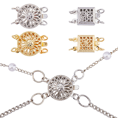 4 шт 4 стили латунные застежки коробки, многожильные застежки, полые плоские круглые и квадратные