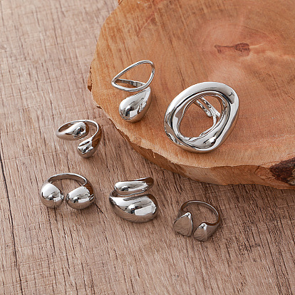 Irregular 304 Stainless Steel Cuff Open Rings for Women