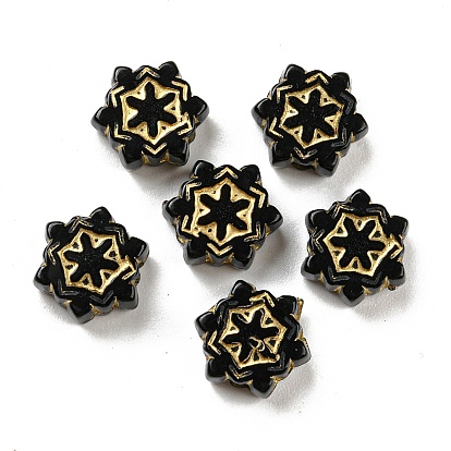 Plating Opaque Acrylic Beads, Golden Metal Enlaced, Snowflake