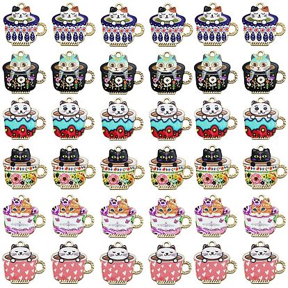 Подвески из эмалевого сплава с покрытием из легкого золота, чашка чая, очарование кошки