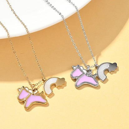 304 подвеска из нержавеющей стали с розовой эмалью и натуральной белой ракушкой, радужный кулон в виде единорога, ожерелье для женщин
