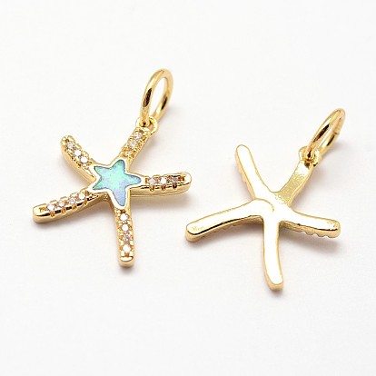 Латунные микро проложить кубический цирконий подвеска, с синтетическим опалом, звезда