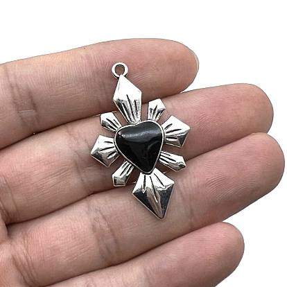 Тибетском стиле сплава эмали подвески, очарование крыла сердца, античное серебро