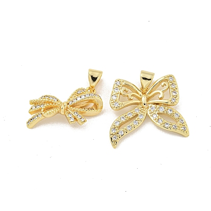 Rack Plated Brass with Cubic Zirconia Pendant, Lead Free & Cadmium Free, Long-Lasting Plated, Bowknot, Clear