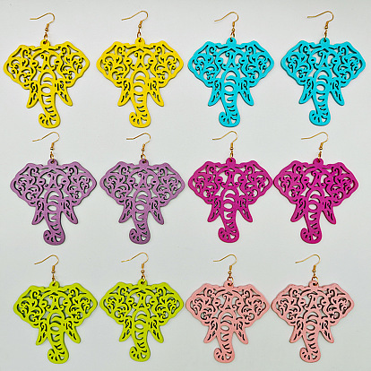 Полые деревянные серьги-подвески, головой слона, золотые