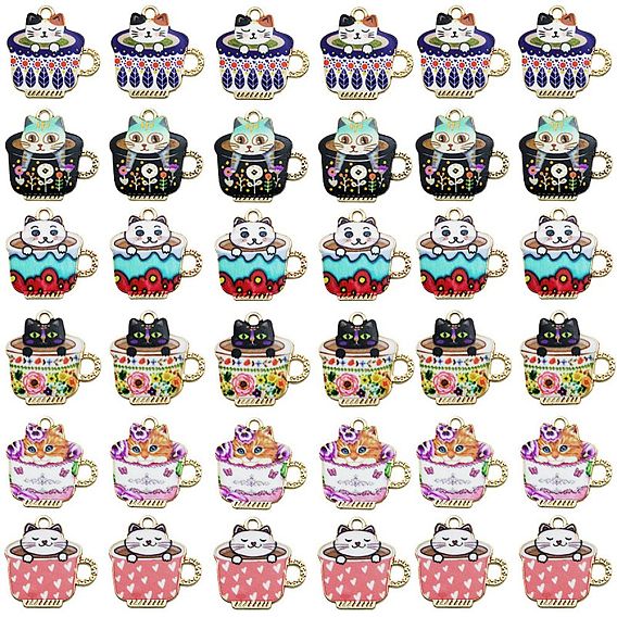 Подвески из эмалевого сплава с покрытием из легкого золота, чашка чая, очарование кошки