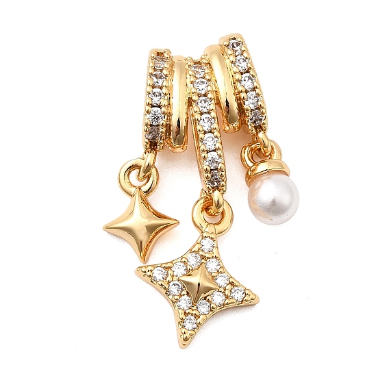 Латунные микро проложить кубического циркония подвески, с abs имитационными жемчужными бусинами , звезда очарование, без никеля 