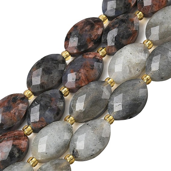 Природные лабрадорита бисер нитей, граненые, лошадь форма глаз, с бисером