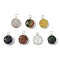 Природные и синтетические Gemstone подвески, плоские круглые со звездой, с латунной проволочной накладкой