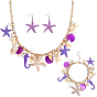 1Pc Alloy & Resin & Plastic Imitation Pearl Charm Bracelets, 1Pair Starfish Resin Dangle Stud Earrings, with Iron Findings, 1Pc 304 Stainless Steel Enamel and Natural Shell Pendant Necklaces