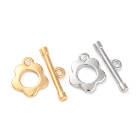 Rack Plating Eco-Friendly Brass Toggle Clasps, Long-Lasting Plated, Flower