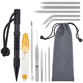 Stainless Steel Cord Stitching Set, Lacing Stitching Needles and Smoothing Tool, for Bracelet and Leather Weaving