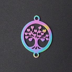 Ion Plating(IP) 201 Stainless Steel Links, Laser Cut, for Religion, Flat Round, with Tree of Life