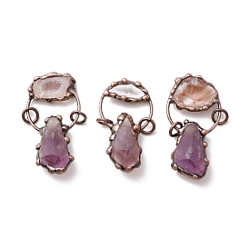 Natural Amethyst and Druzy Agate Big Pendants, with Tin Findings, Lead & Nickel & Cadmium Free, Nuggets