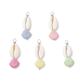 Подвески в форме натуральной ракушки каури и пластиковой ракушки, с обмоткой из медной проволоки, платина