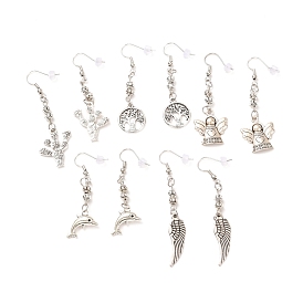 Vintage Tibetan Style Alloy Dangle Earrings for Girl Women, with Brass Earring Hooks, Mixed Shapes