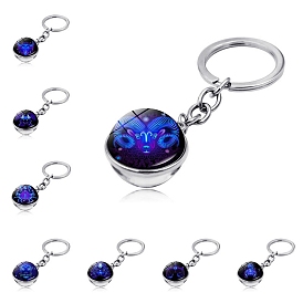 Constellation Zinc Alloy Keychains, with Blue Glass Ball Pendant