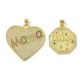 Mother's Day Real 18K Gold Plated Brass Micro Pave Cubic Zirconia Pendant, Word Mom