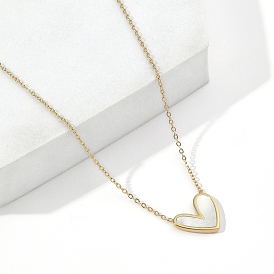 Collier pendentif coeur en coquillage naturel avec chaînes câblées en acier inoxydable