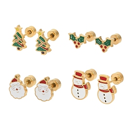 Рождество 304 серьги-гвоздики из нержавеющей стали, золотые
