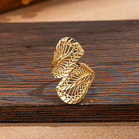 Minimalist Brass Hollow Leaf Finger Rings, Unique Design for Women