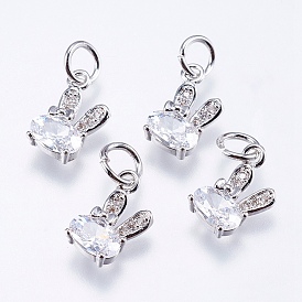 Brass Micro Pave Cubic Zirconia Bunny Charms, Cadmium Free & Lead Free, Rabbit