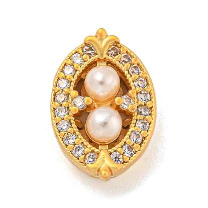 Латунные микропаве из прозрачного кубического циркония, с ABS имитации жемчуга, овальные