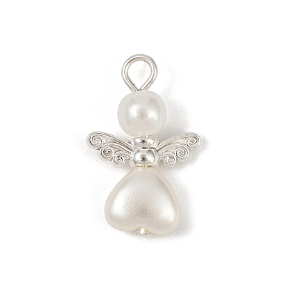 Подвески из бусин с имитацией жемчуга абс, ангел в форме сердца, с крылом из сплава и железными петлями, серебряные