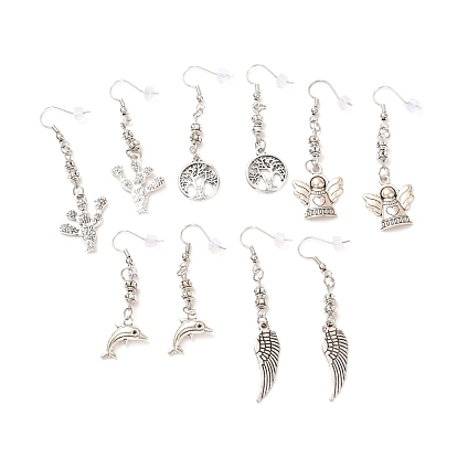 Vintage Tibetan Style Alloy Dangle Earrings for Girl Women, with Brass Earring Hooks, Mixed Shapes