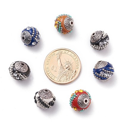 Handmade Indonesia Beads, with Alloy Cores, Round, 15x15x15mm, Hole: 2mm