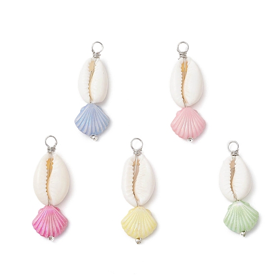 Подвески в форме натуральной ракушки каури и пластиковой ракушки, с обмоткой из медной проволоки, платина