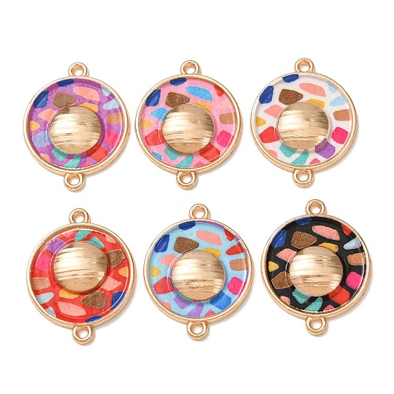 Dijes de conector de esmalte de aleación impresos, enlaces redondos planos de mosaico, chapado en rack, dorado