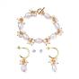 Armband & baumeln Ohrring Schmuck Sets, mit Keshi Perle, Kupferkabel, 304 Kniehebelverschlüsse aus Edelstahl und halbe Creolen aus Messing