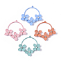 Spray Painted Eco-Friendly Iron Pendants, with Crystal Rhinestone, Flat Round with Flower, Cadmium Free & Nickel Free & Lead Free
